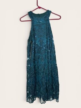 Altar’d State Embroidered Teal Sequin Halter Dress